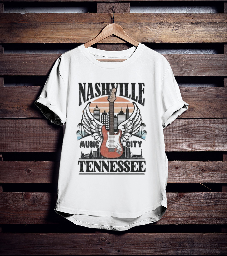 Nashville Tennessee Music City Electric Guitar Skyline Wings T-Shirt