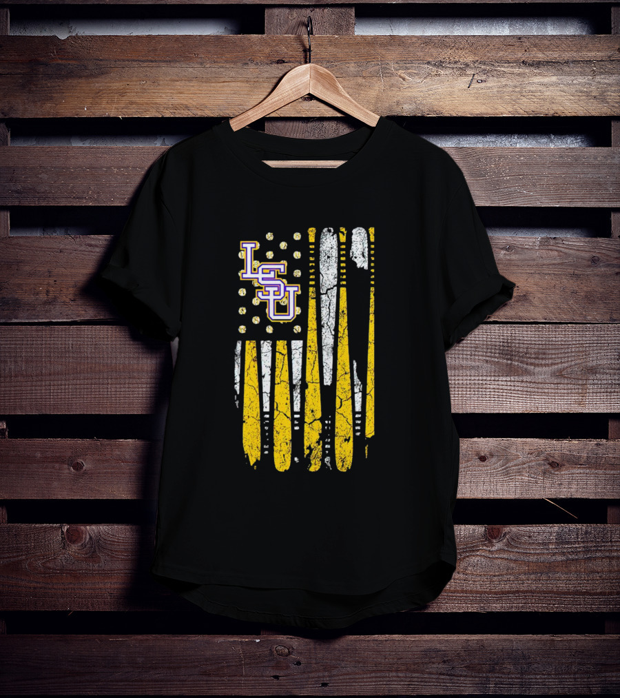Louisiana State LSU Tigers Baseball Flag America Champ T-Shirt
