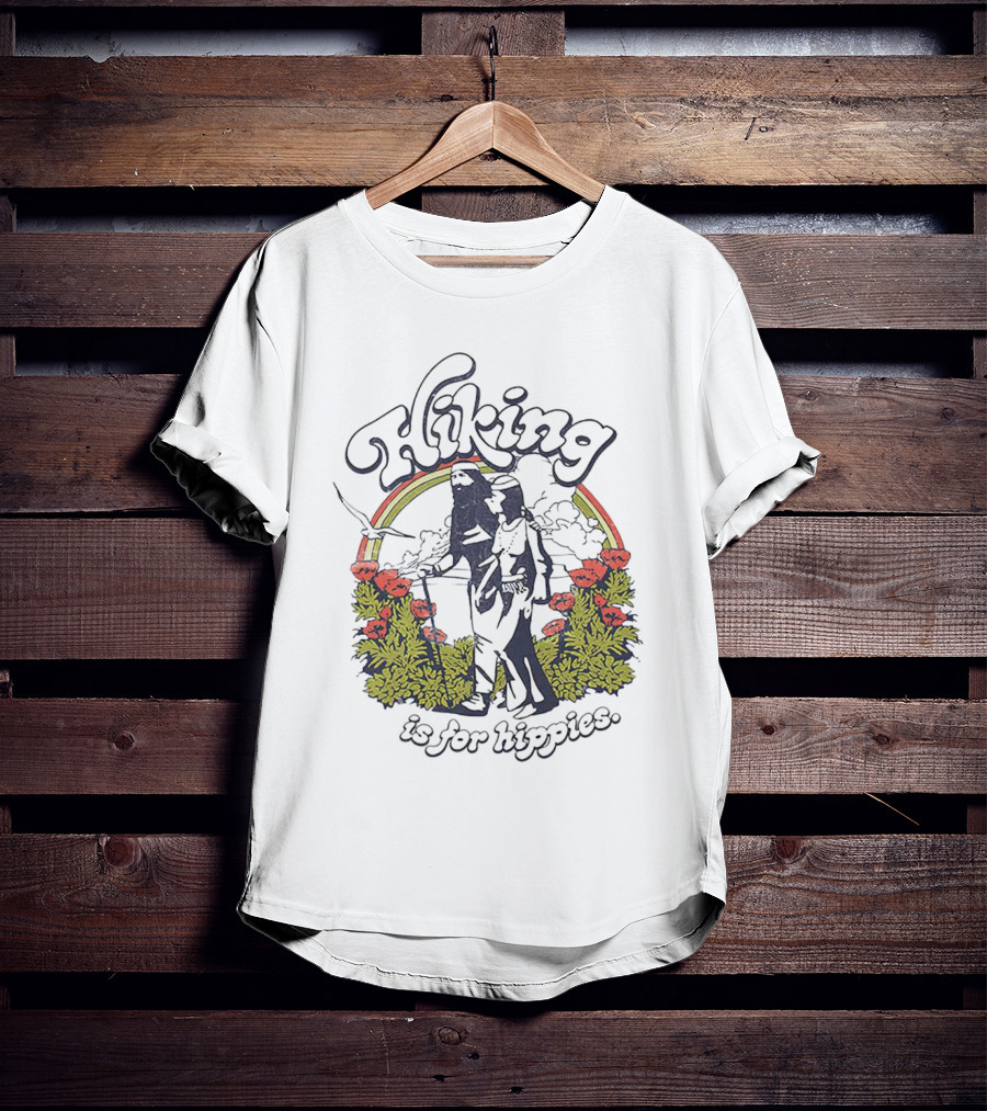 Hiking Is For Hippies Vintage Floral Rainbow Scene T-Shirt