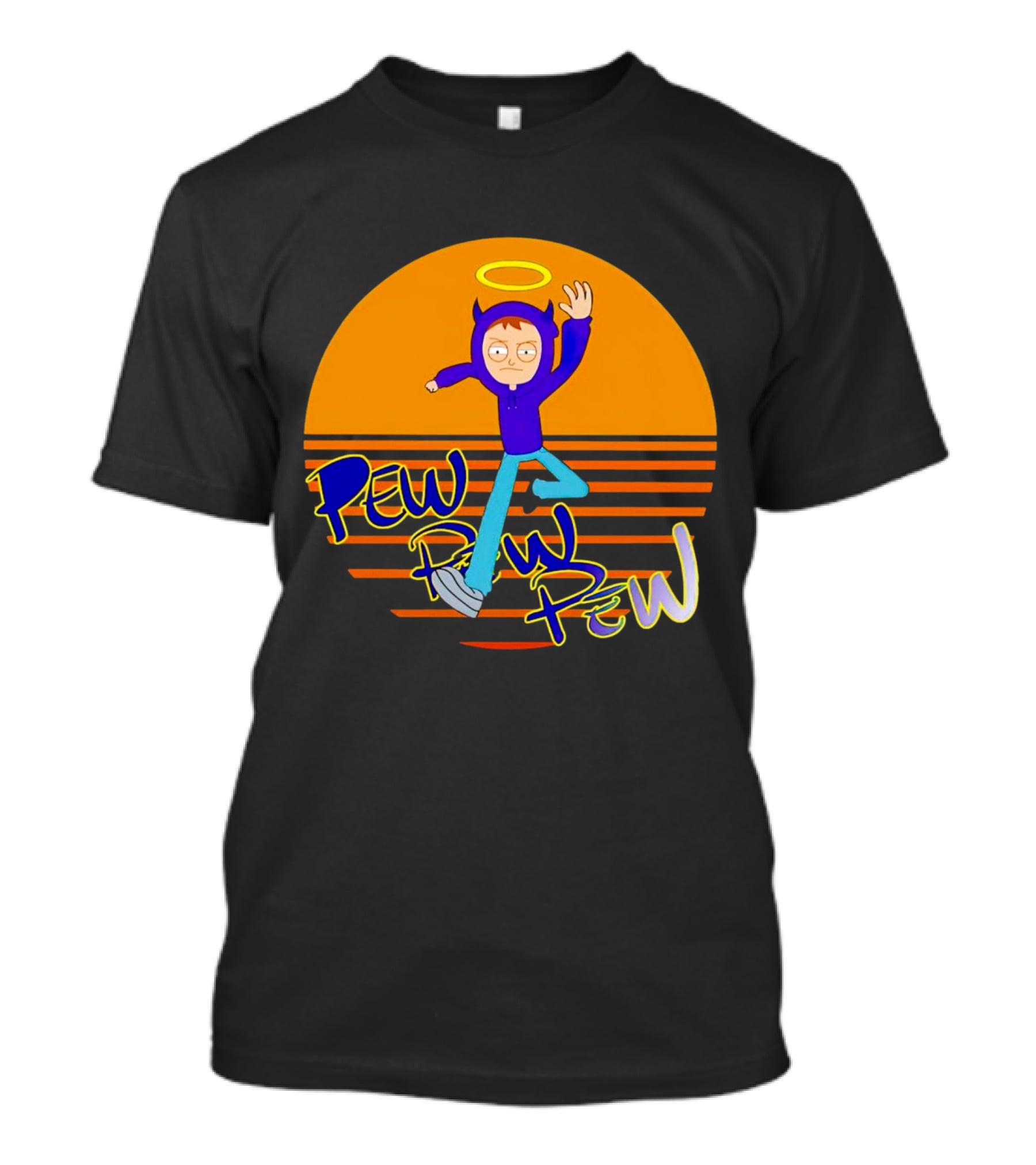 Thasup Pew Pew Pew Vintage Halo Character In Purple Hoodie And Blue Pants With Orange T-Shirt