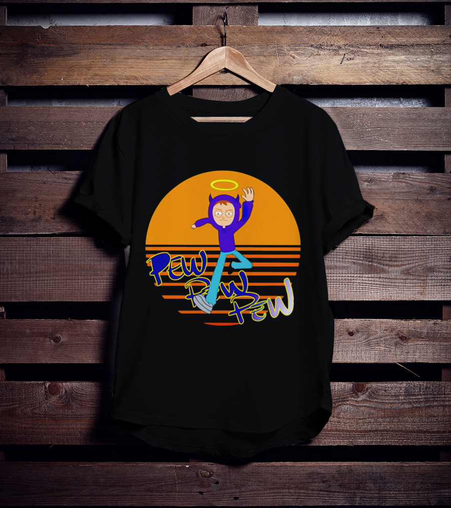 Thasup Pew Pew Pew Vintage Halo Character In Purple Hoodie And Blue Pants With Orange T-Shirt