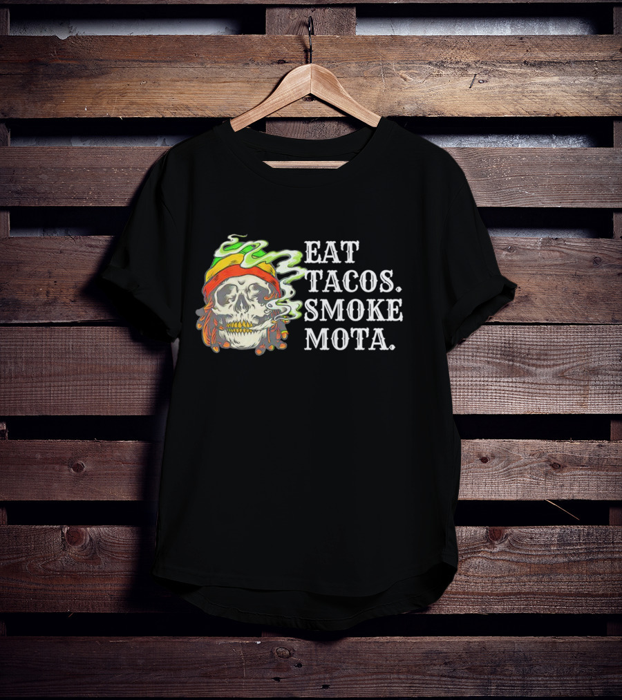 Eat Tacos Smoke Mota Skull With Smoke And Bandana T-Shirt