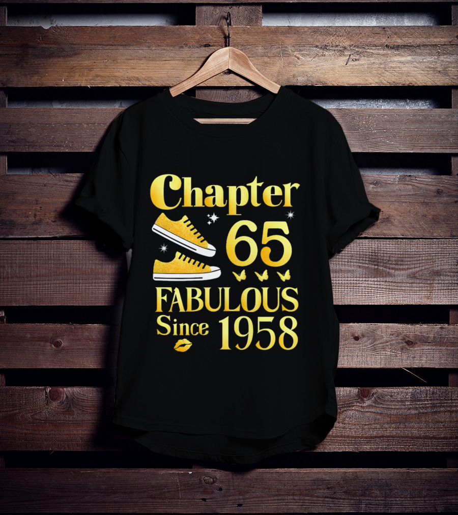 Chapter 65 Fabulous Since 1958 With Golden Sneakers And Butterflies T-Shirt