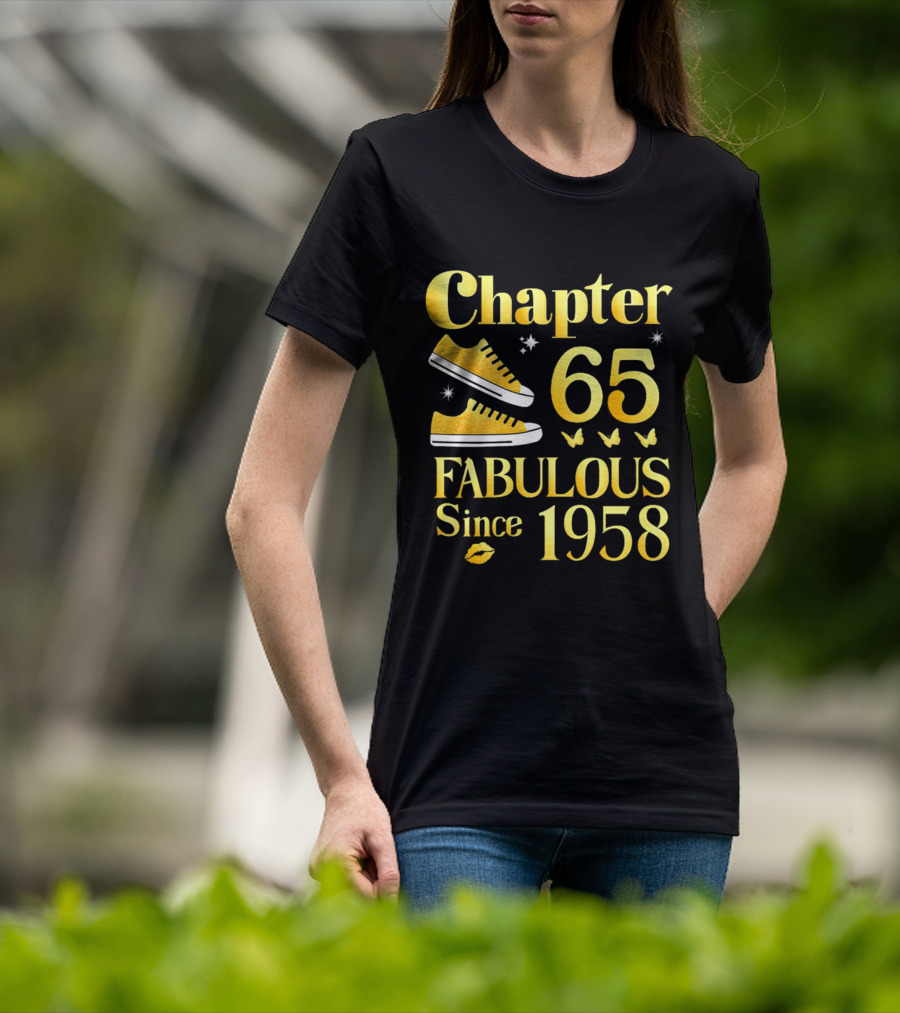 Chapter 65 Fabulous Since 1958 With Golden Sneakers And Butterflies T-Shirt