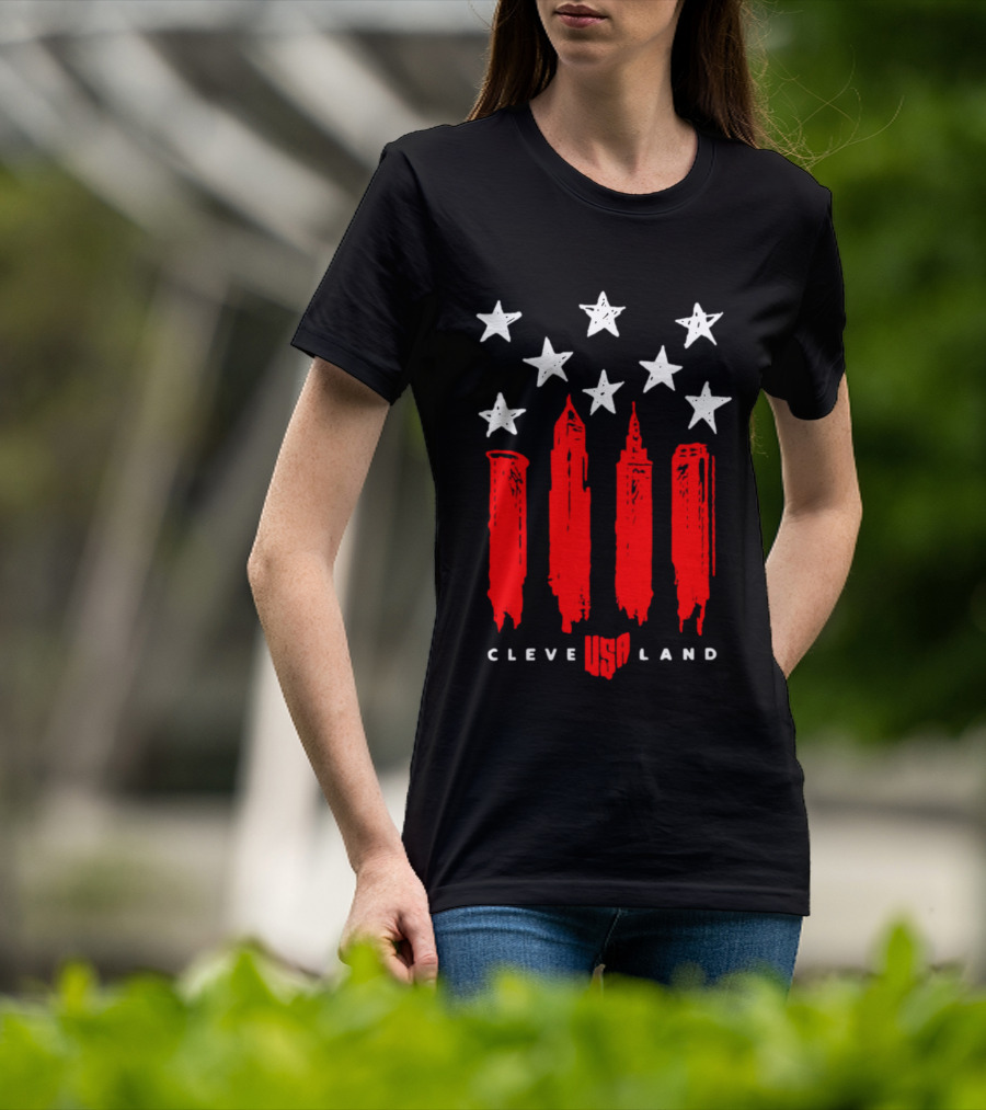 Cleveland USA Land Stars And Stripes Skyline T-Shirt