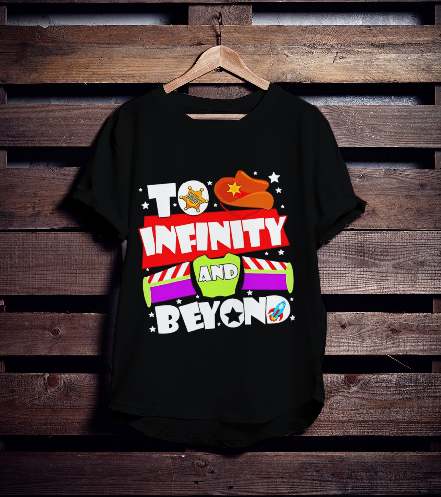 To Infinity And Beyond Toy Story Sheriff Badge Cowboy Hat Rocket T-Shirt