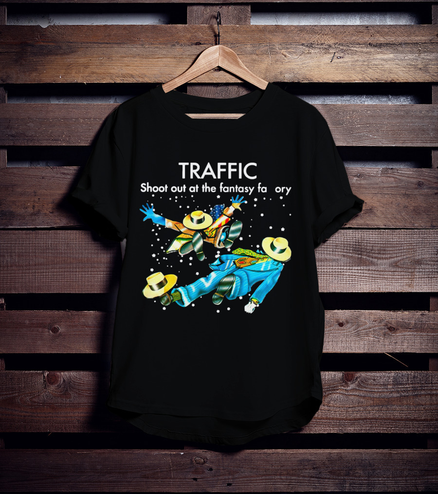 TRAFFIC Shoot Out At The Fantasy Factory With Flying Figures And Hats T-Shirt
