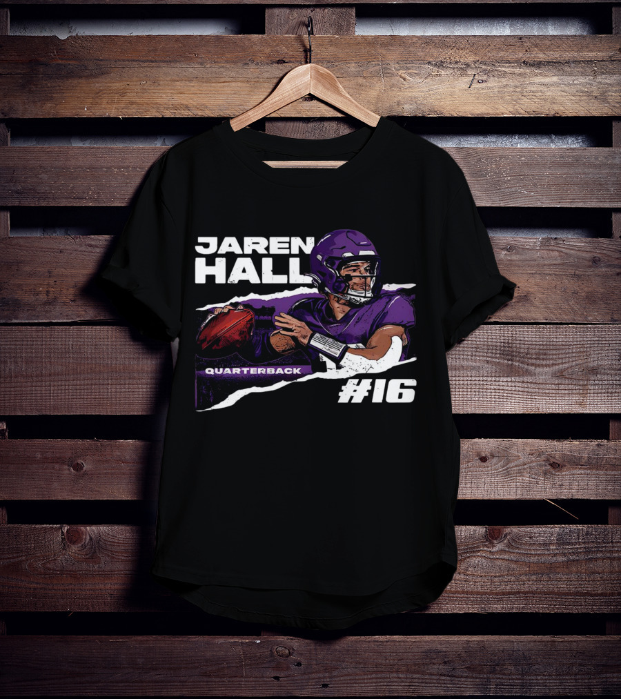 Jaren Hall Minnesota Quarterback #16 Torn Football T-Shirt