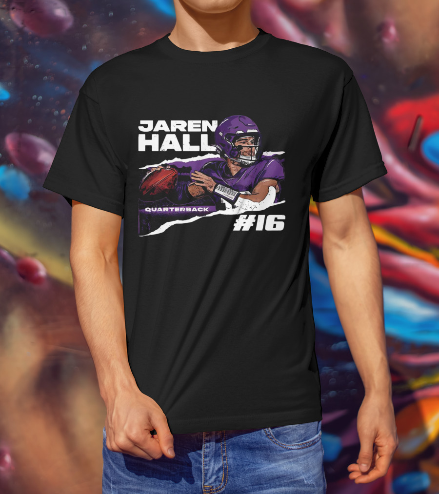 Jaren Hall Minnesota Quarterback #16 Torn Football T-Shirt