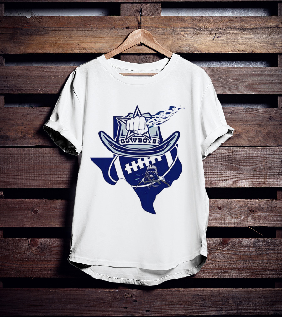 Texas Cowboys Star Hat Fist Football Map T-Shirt