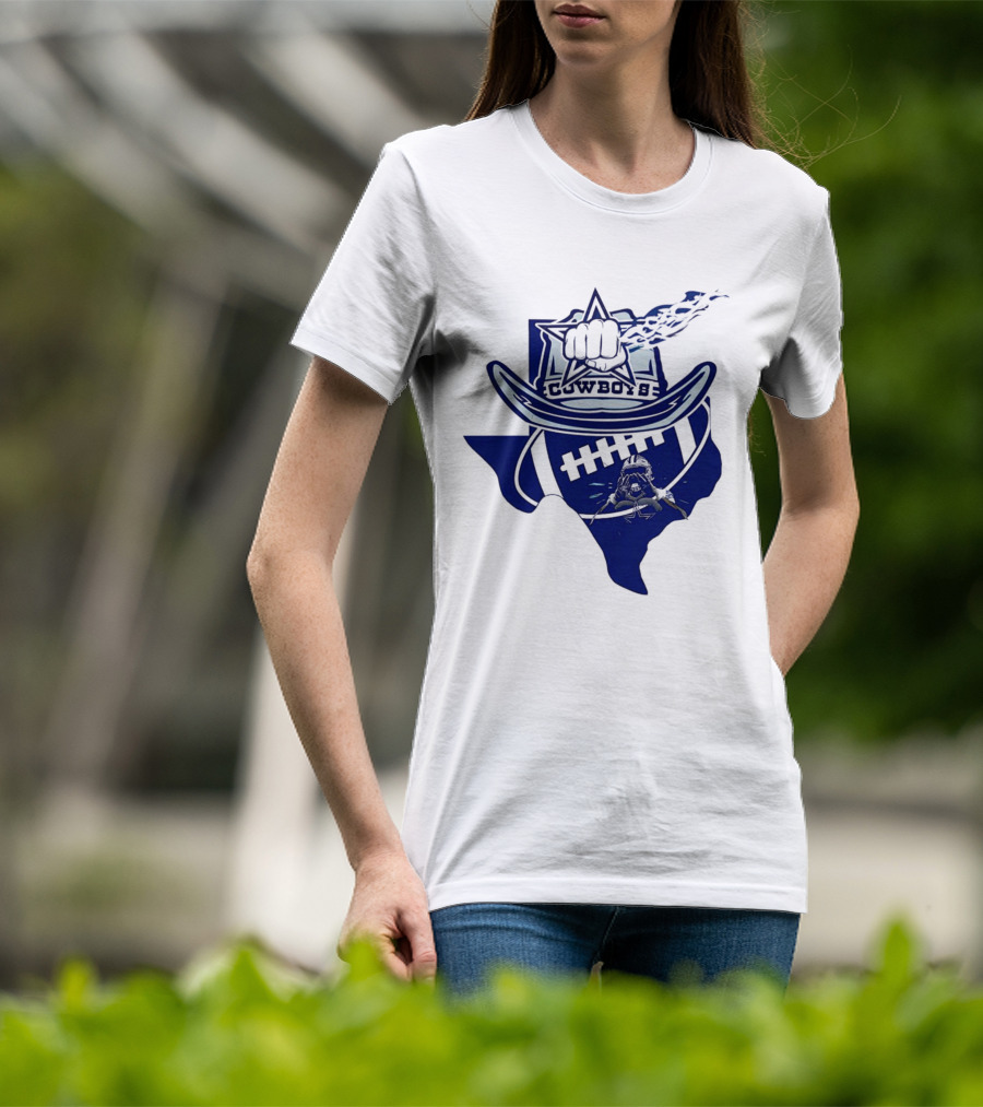 Texas Cowboys Star Hat Fist Football Map T-Shirt
