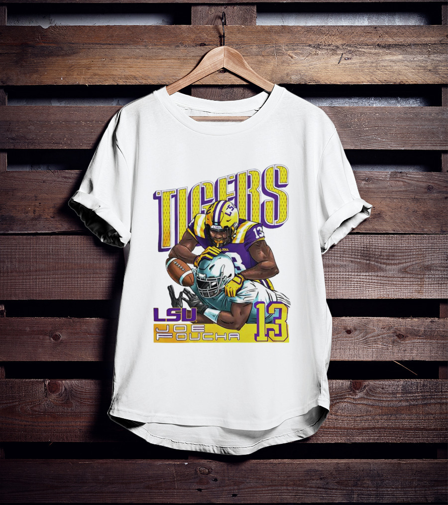 LSU Tigers Joe Foucha 13 Football Tackle T-Shirt
