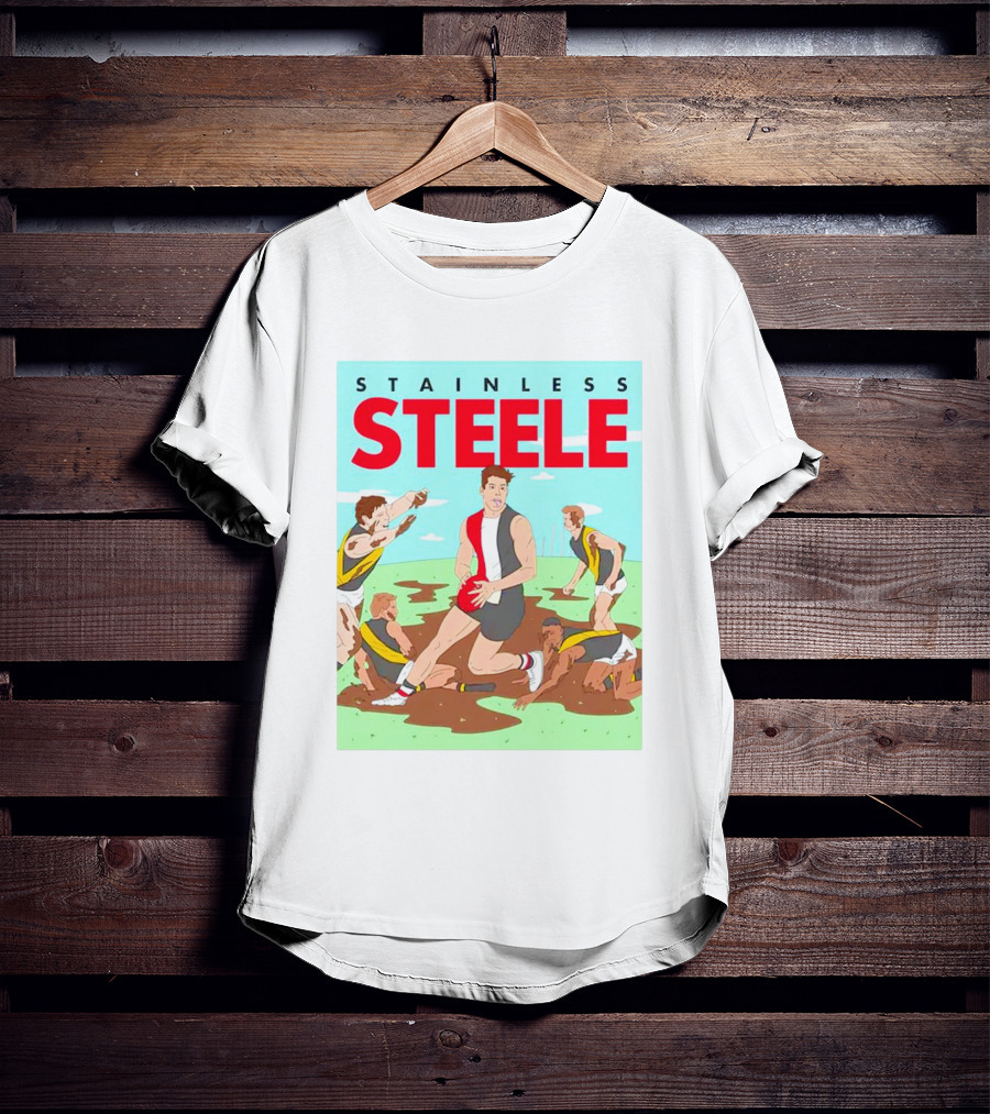 Stainless Steele AFL Football Hero In Action On Muddy Field T-Shirt