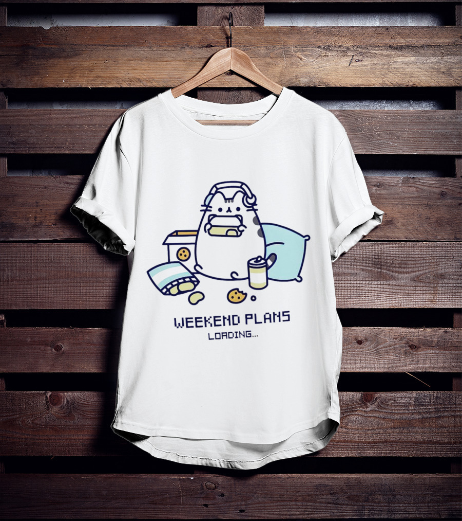 Weekend Plans Loading Pusheen Cat Snacks And Headphones T-Shirt