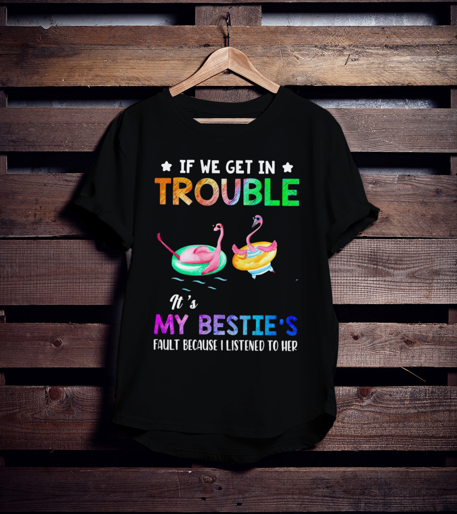 If We Get In Trouble It's My Bestie's Fault Because I Listened To Her Flamingo Floating Fun T-Shirt
