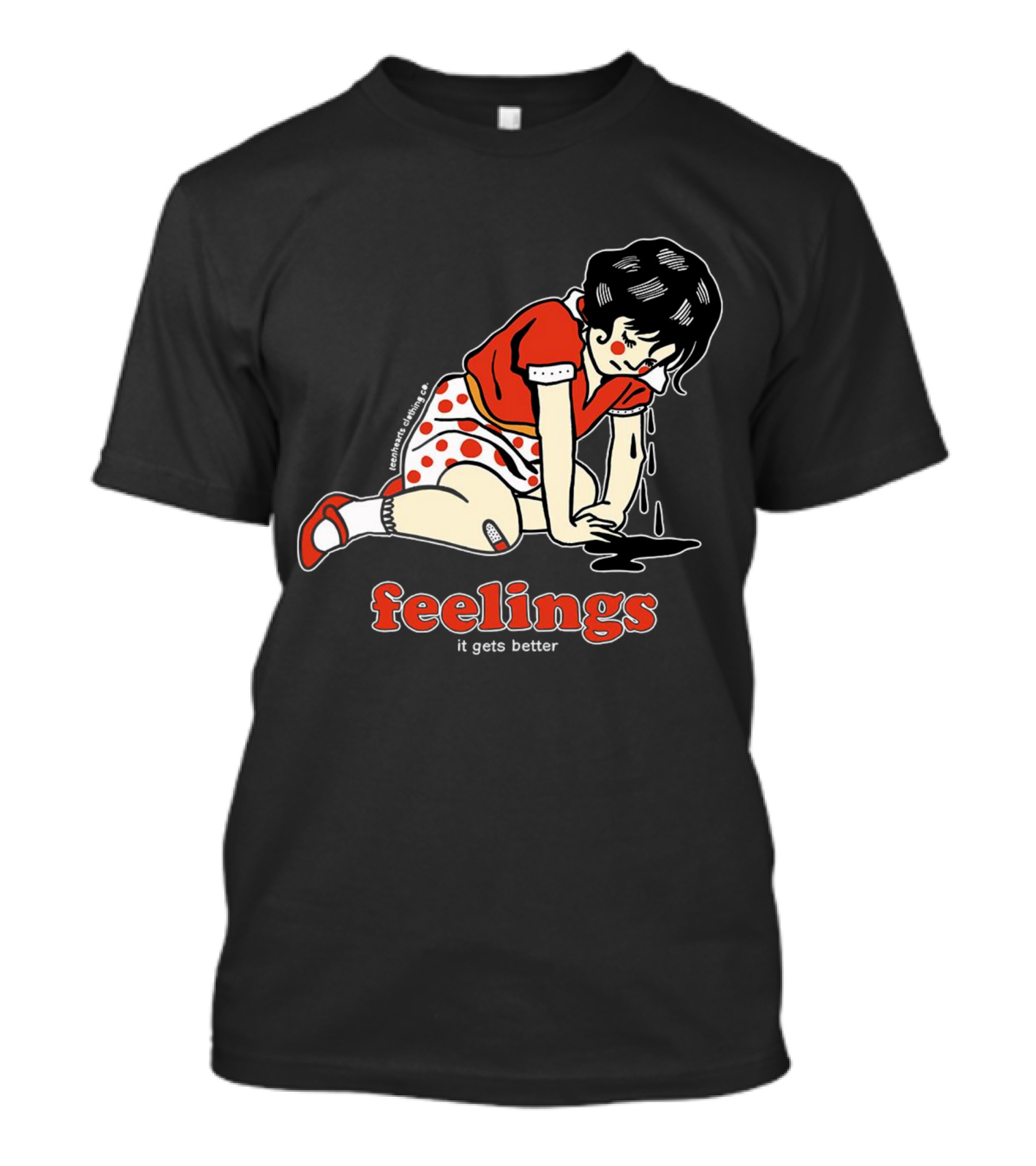 Feelings It Gets Better Vintage Cartoon Girl Red Polka Dot Dress T-Shirt