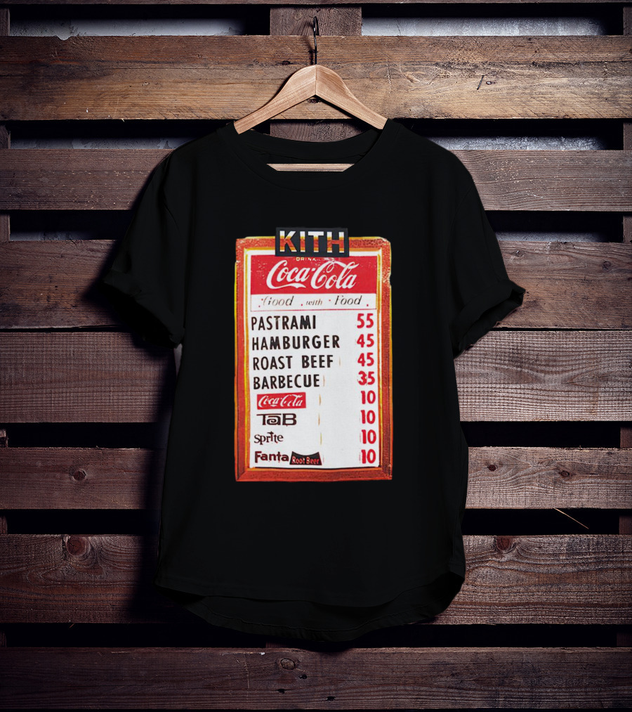 Kith Coca Cola Good With Food Vintage Menu Pastrami Hamburger Roast Beef Barbecue TaB Sprite Fanta Root Beer T-Shirt
