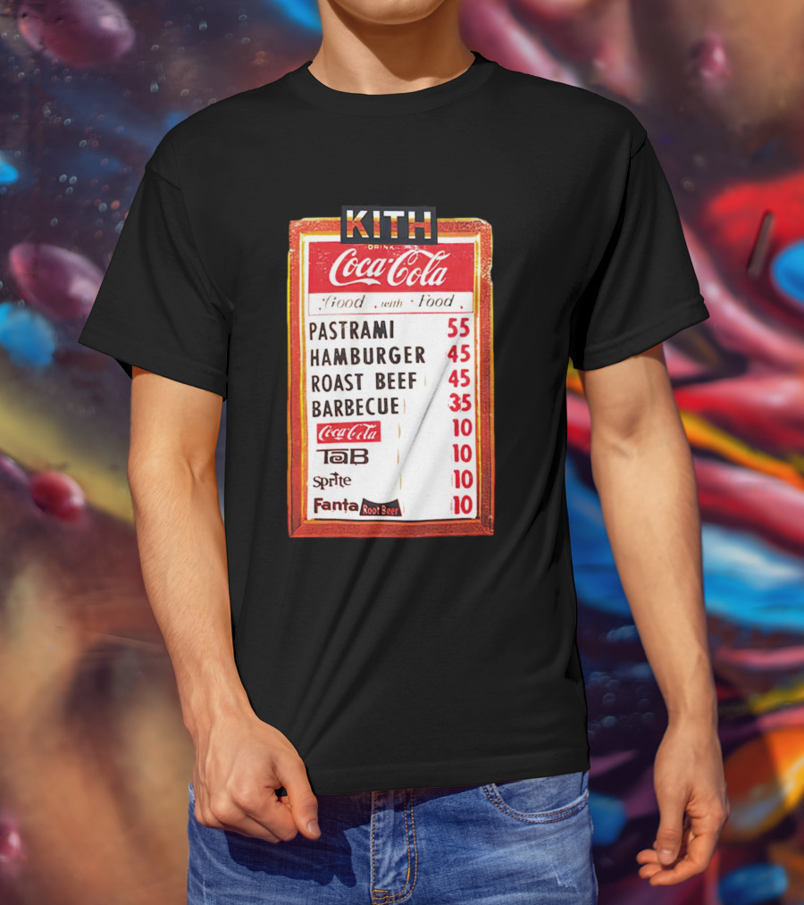 Kith Coca Cola Good With Food Vintage Menu Pastrami Hamburger Roast Beef Barbecue TaB Sprite Fanta Root Beer T-Shirt