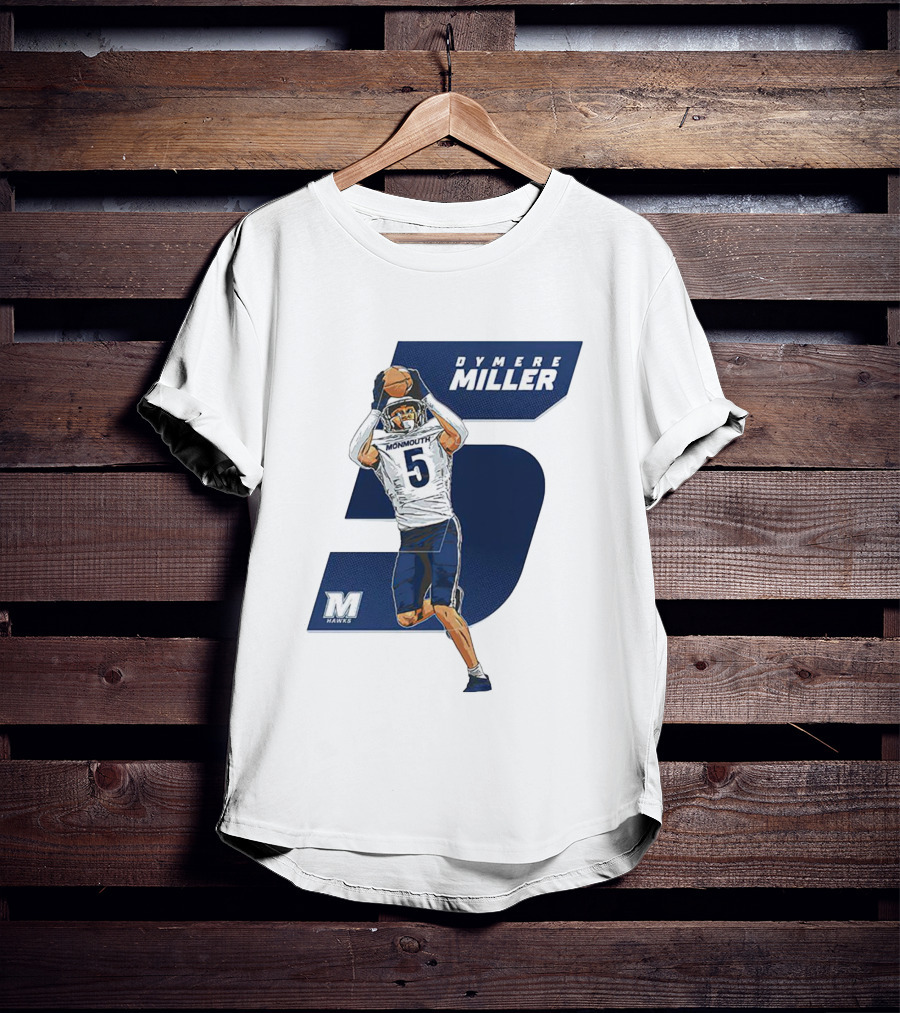 Dymere Miller Monmouth Hawks Football Number 5 Caricature T-Shirt