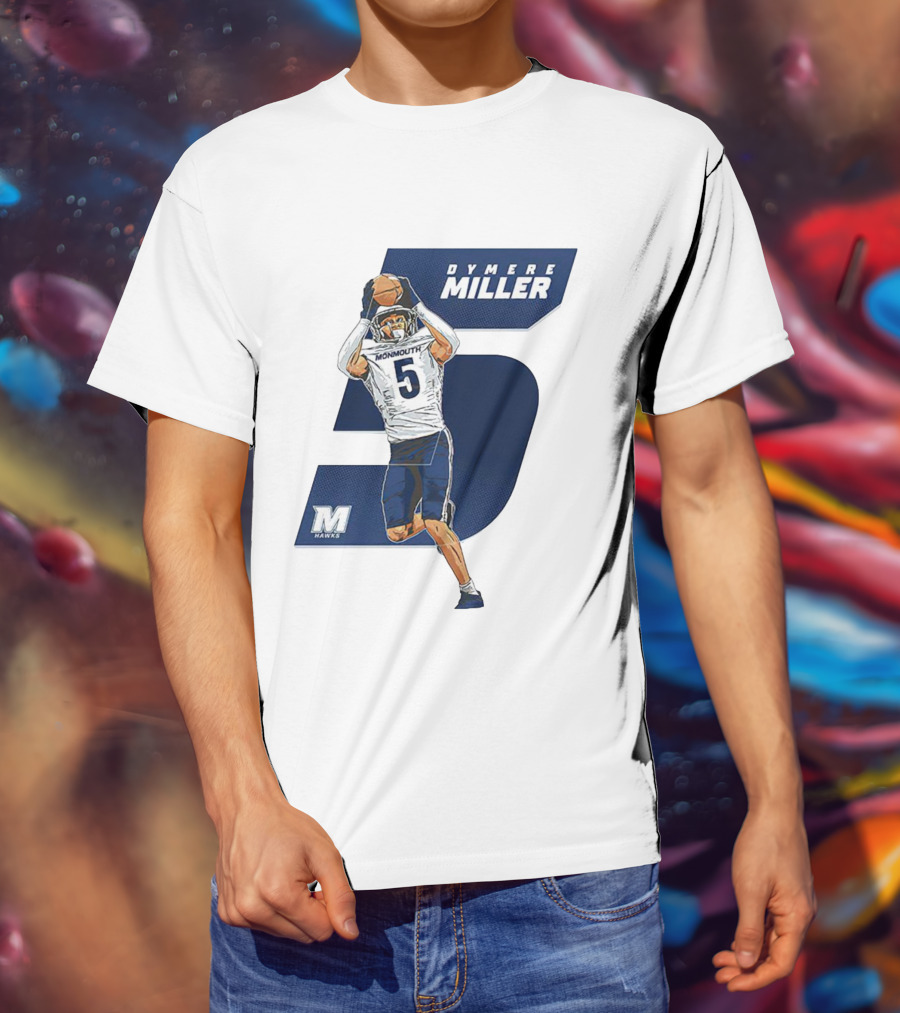 Dymere Miller Monmouth Hawks Football Number 5 Caricature T-Shirt