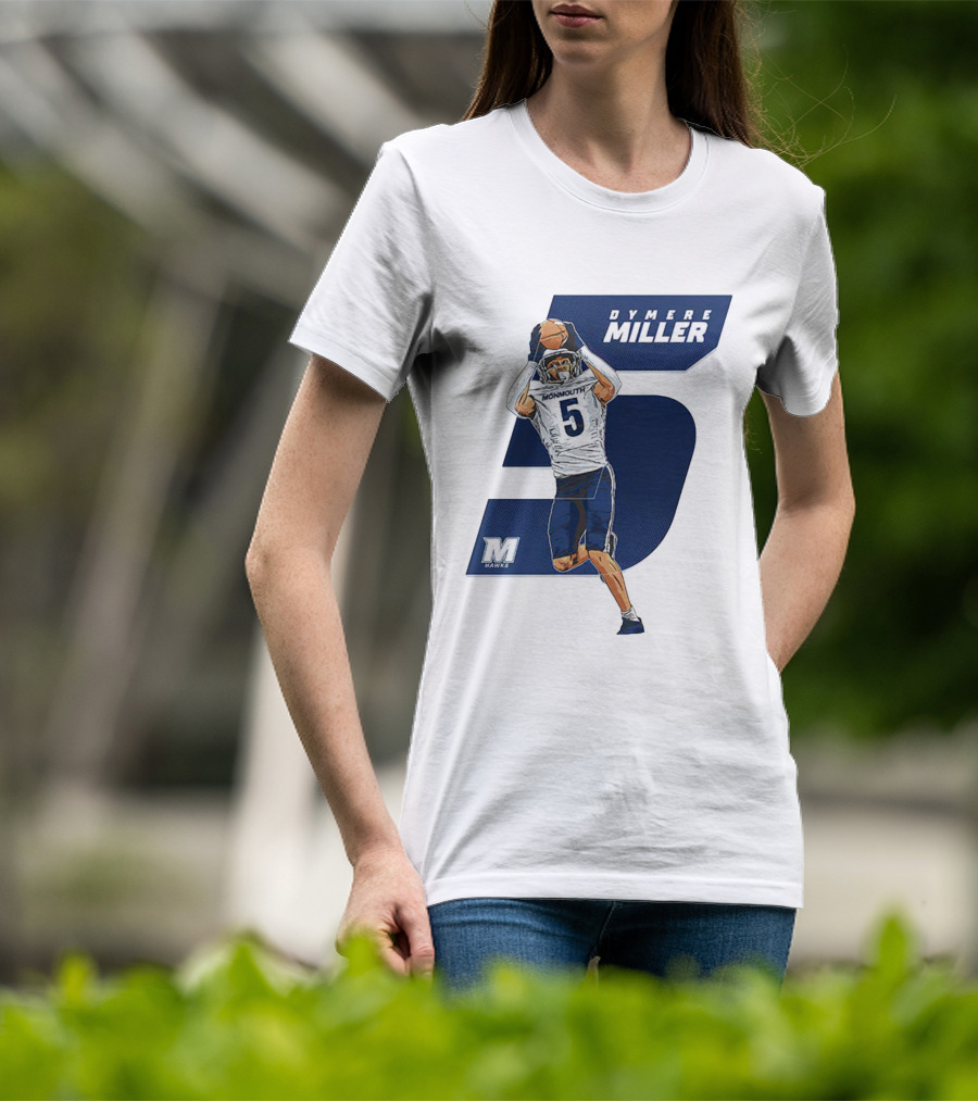 Dymere Miller Monmouth Hawks Football Number 5 Caricature T-Shirt