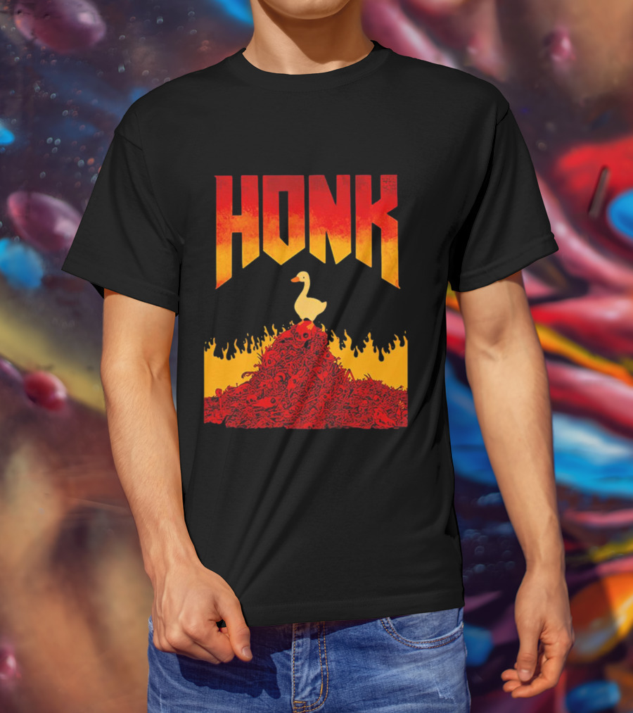 Honk Goose On Fiery Doom Inspired Mountain T-Shirt