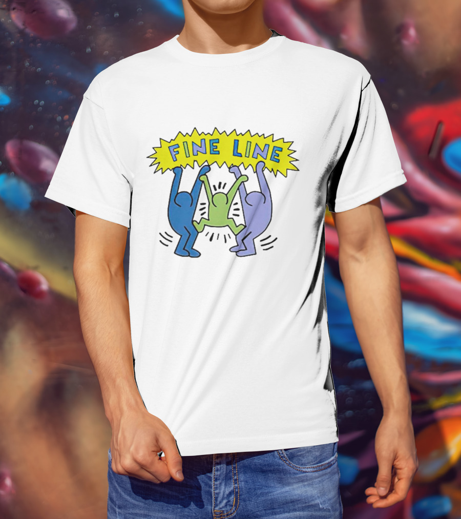 Fine Line Colorful Figures In Haring T-Shirt
