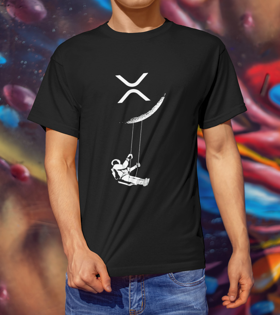 XRP Astronaut Swinging Under Crescent Moon T-Shirt