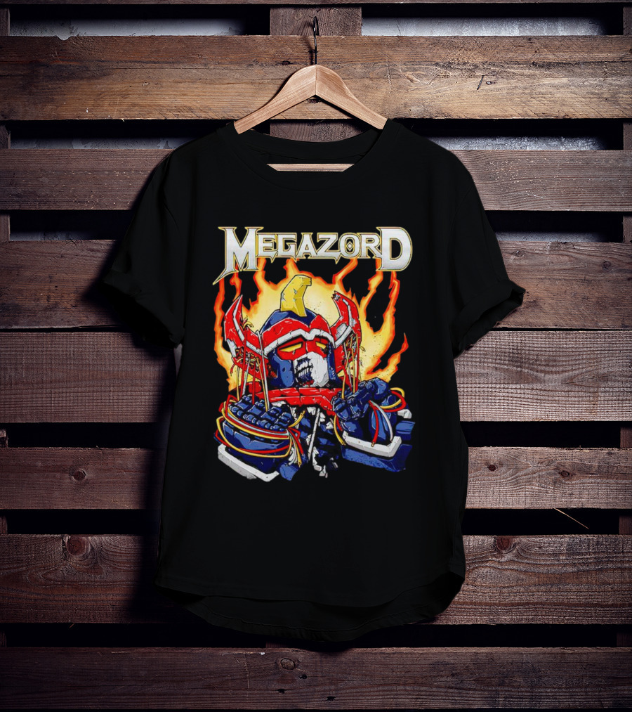 Megazord Power Rangers Mighty Morphin Flaming Robot Head T-Shirt