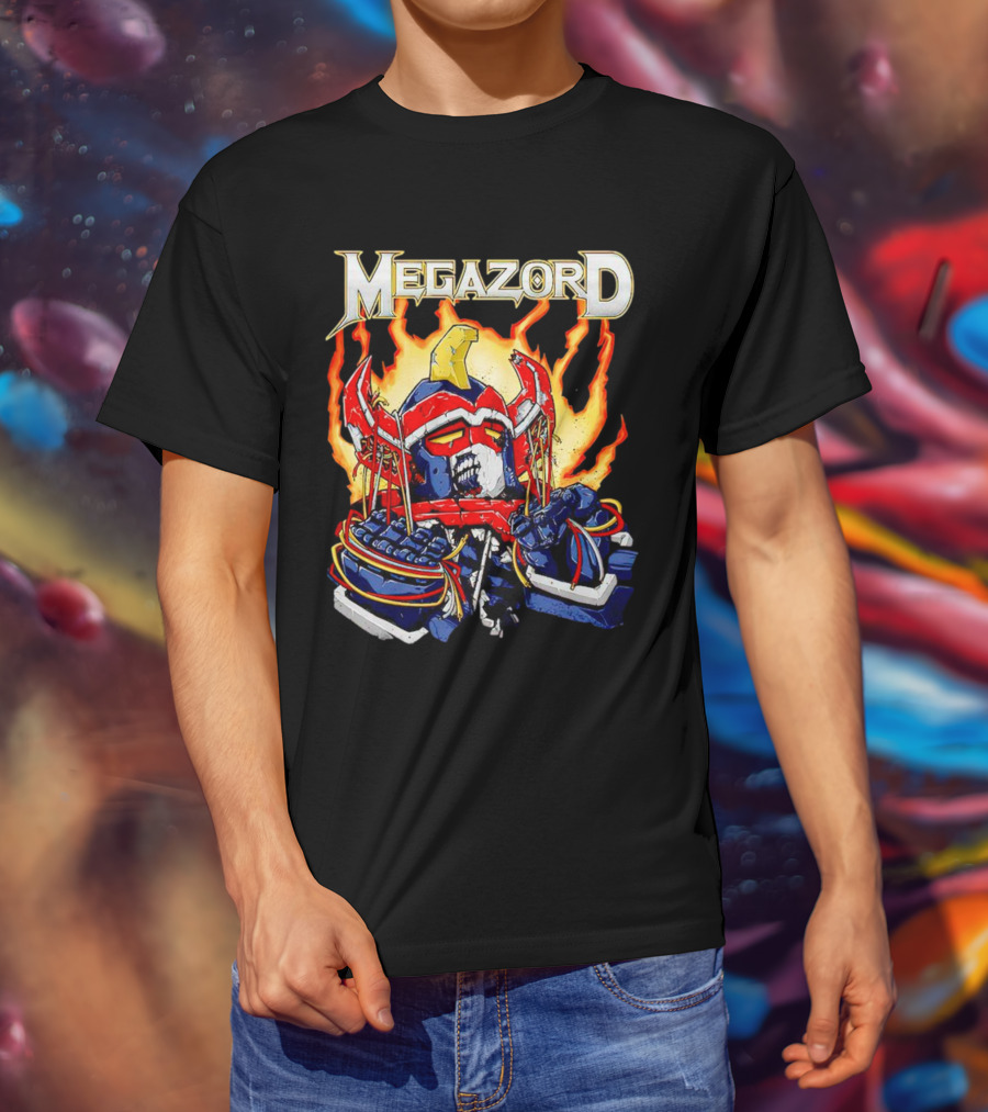 Megazord Power Rangers Mighty Morphin Flaming Robot Head T-Shirt