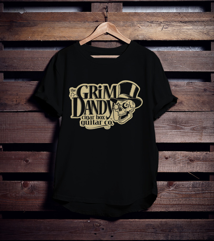 The Grim Dandy Cigar Box Guitar Co Skull In Top Hat T-Shirt