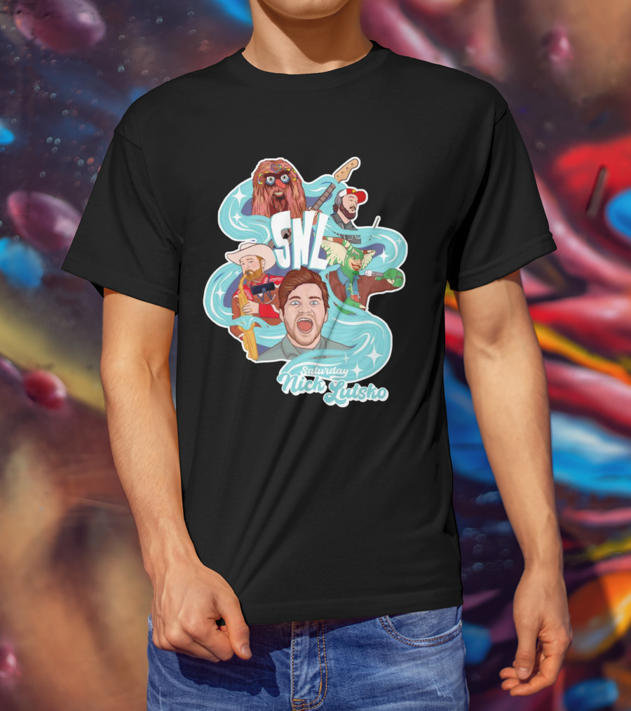 Saturday Nick Lutsko SNL Characters And Music Elements T-Shirt