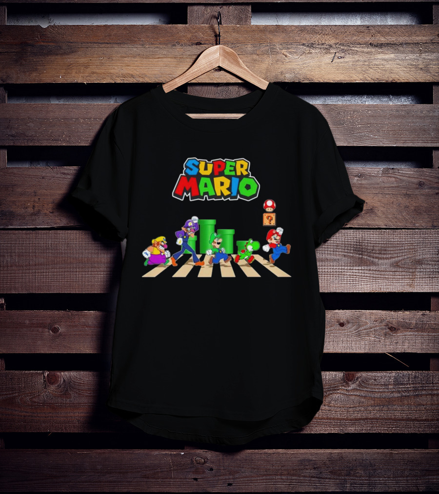 Super Mario Characters Abbey Road Crosswalk With Luigi Yoshi And Waluigi T-Shirt