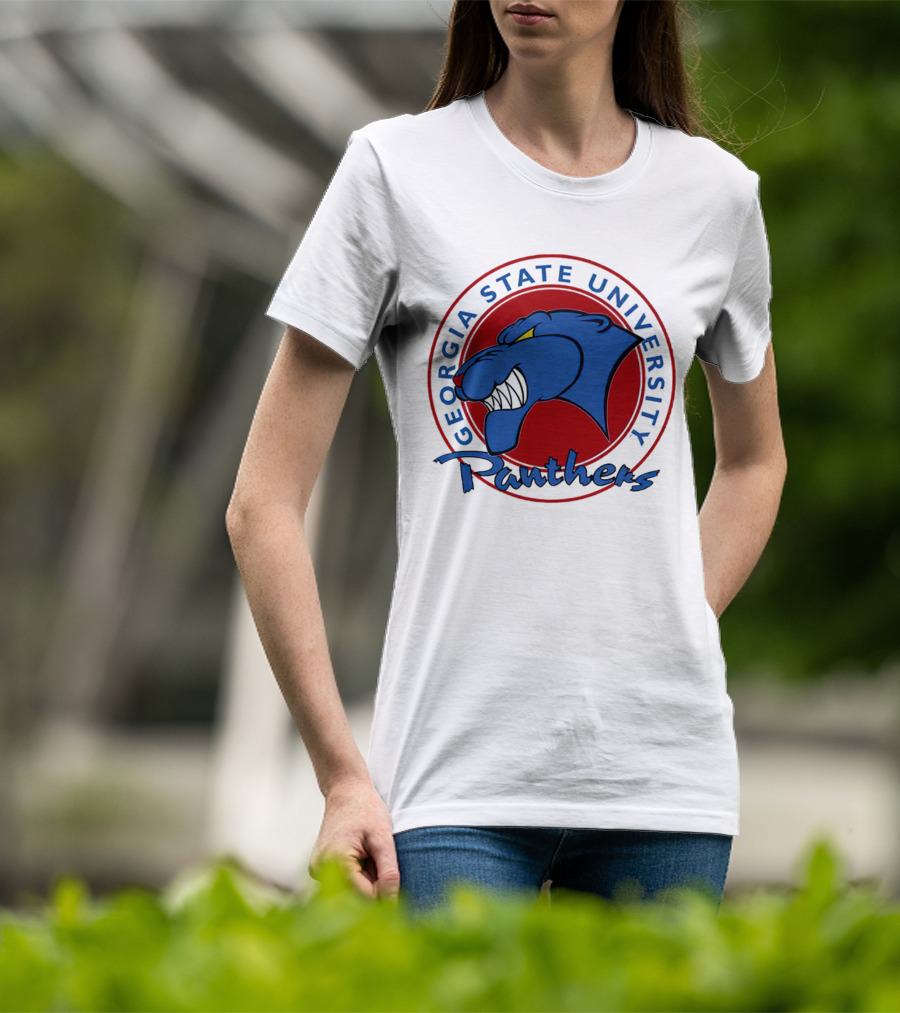 Georgia State University Panthers Blue Panther Head On Red Circle T-Shirt