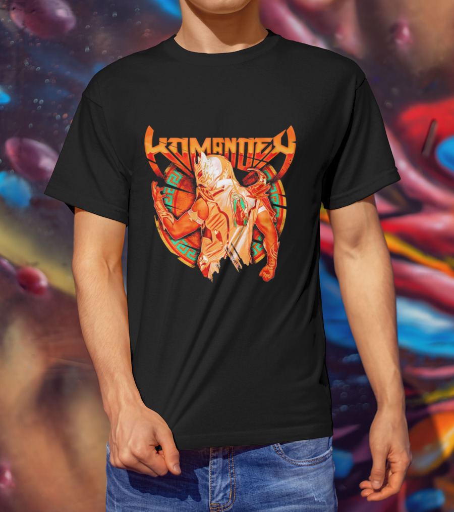Kommander El As Del Espacio Guerrero Con Máscara Y Tatuaje Espiral Colorido T-Shirt