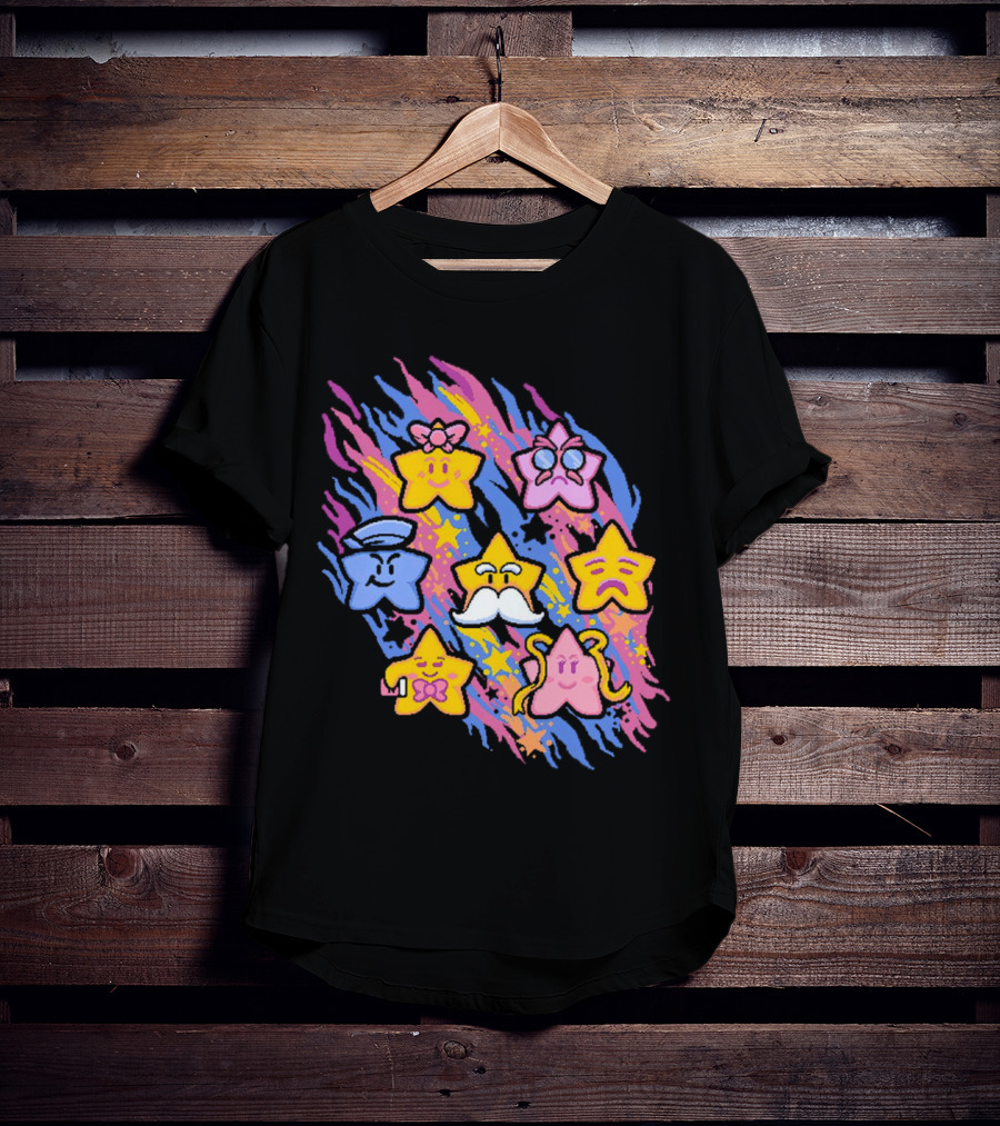 Paper Mario Star Spirits Characters With Colorful Background T-Shirt