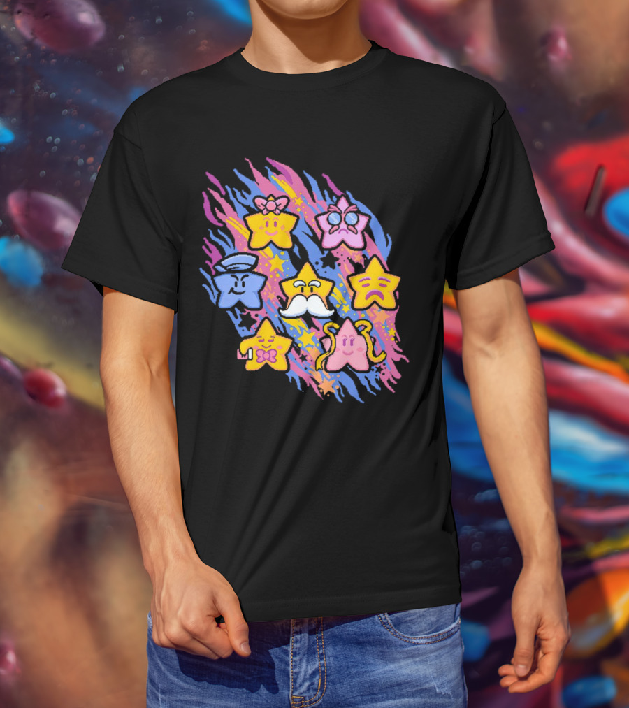 Paper Mario Star Spirits Characters With Colorful Background T-Shirt