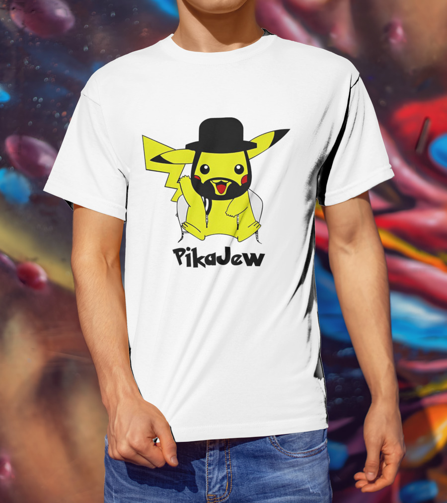 PikaJew Pikachu Hasidic Jewish Fusion Character With Yarmulke And Payot T-Shirt