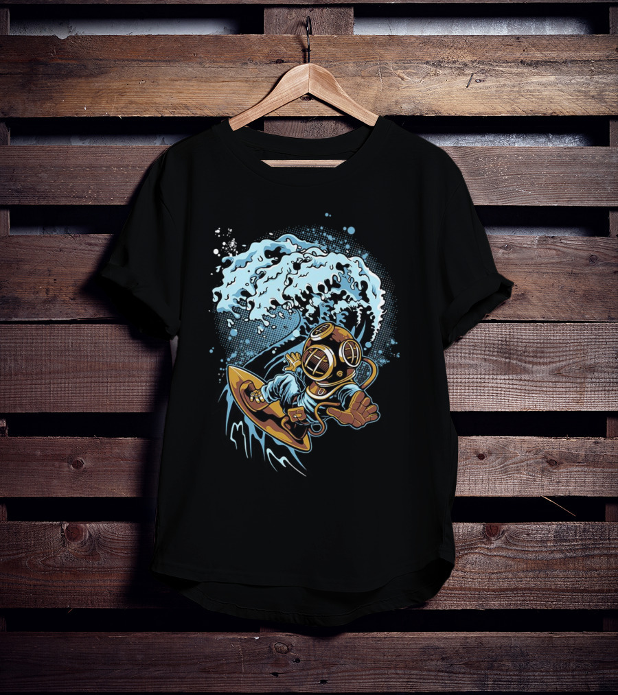 Vintage Diver Riding Cosmic Wave T-Shirt