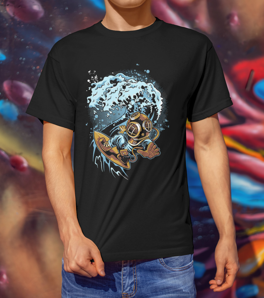 Vintage Diver Riding Cosmic Wave T-Shirt