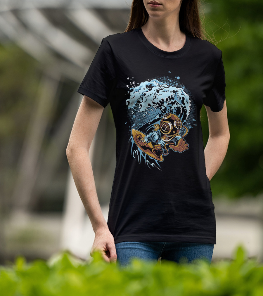 Vintage Diver Riding Cosmic Wave T-Shirt