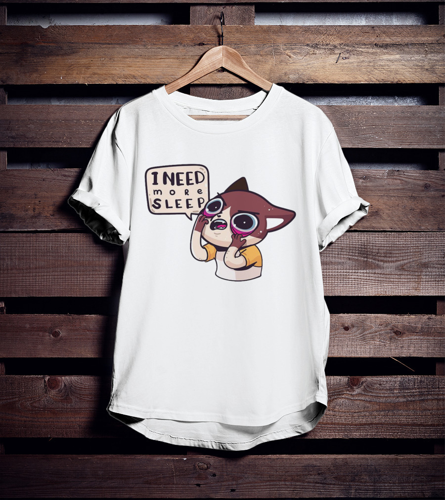 I Need More Sleep Tired Cartoon Character With Big Eyes And Pajamas T-Shirt