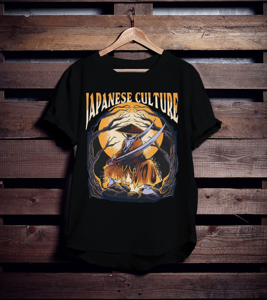 Samurai And Japanese Culture Moonlit Warrior Scene T-Shirt