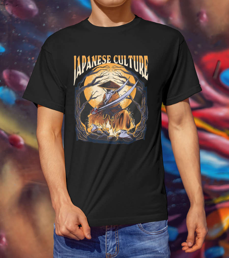 Samurai And Japanese Culture Moonlit Warrior Scene T-Shirt