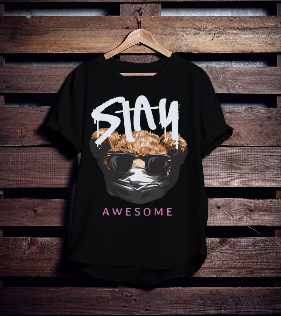 Stay Awesome Masked Bear With Sunglasses T-Shirt