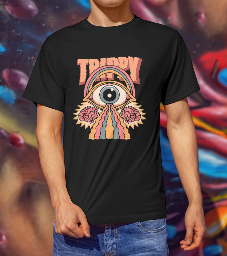 Trippy Psychedelic Eye With Brains And Rainbow Streams T-Shirt