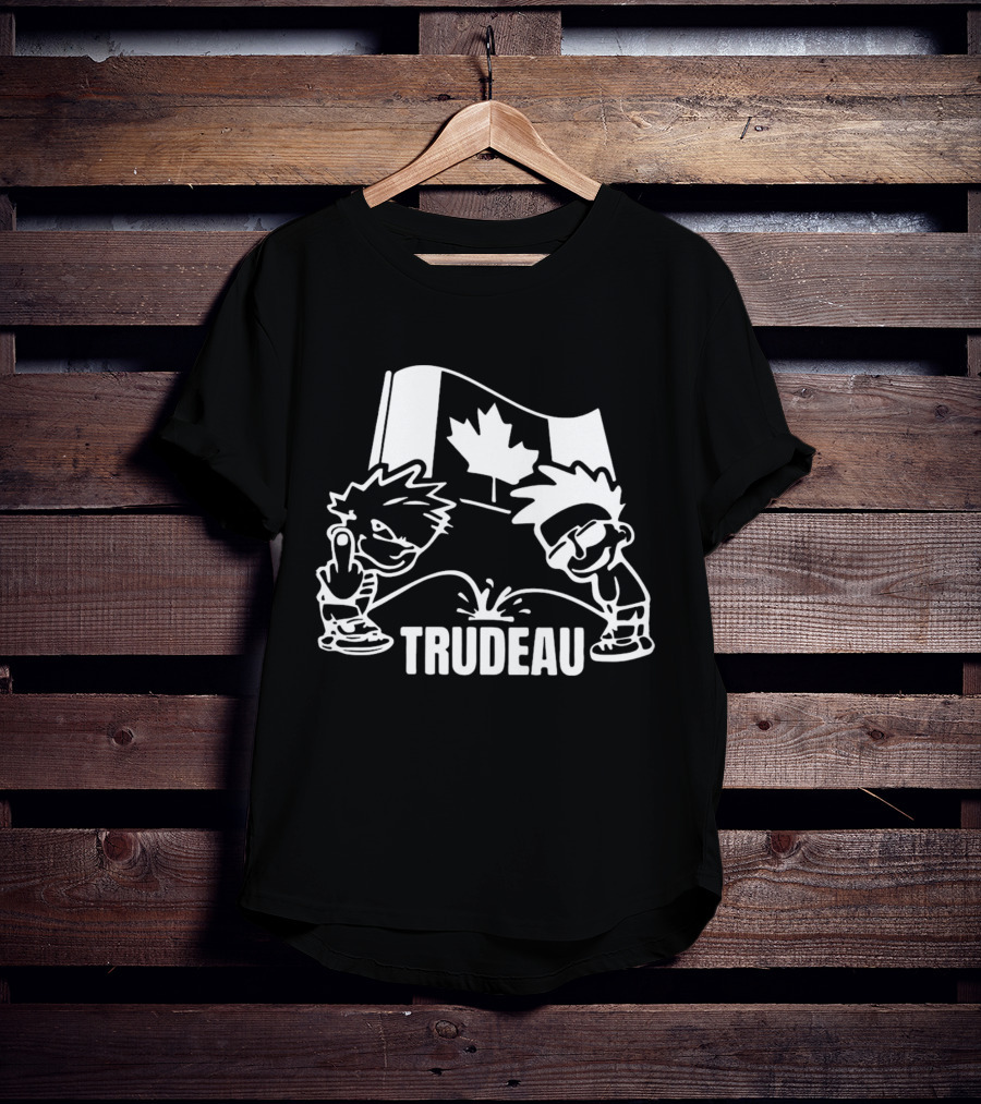 Trudeau Cartoon Characters With Middle Finger And Canadian Flag T-Shirt