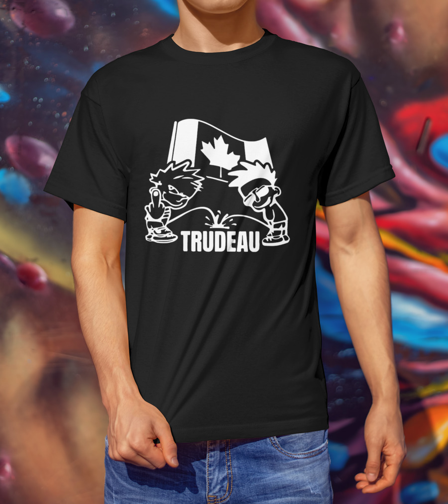 Trudeau Cartoon Characters With Middle Finger And Canadian Flag T-Shirt