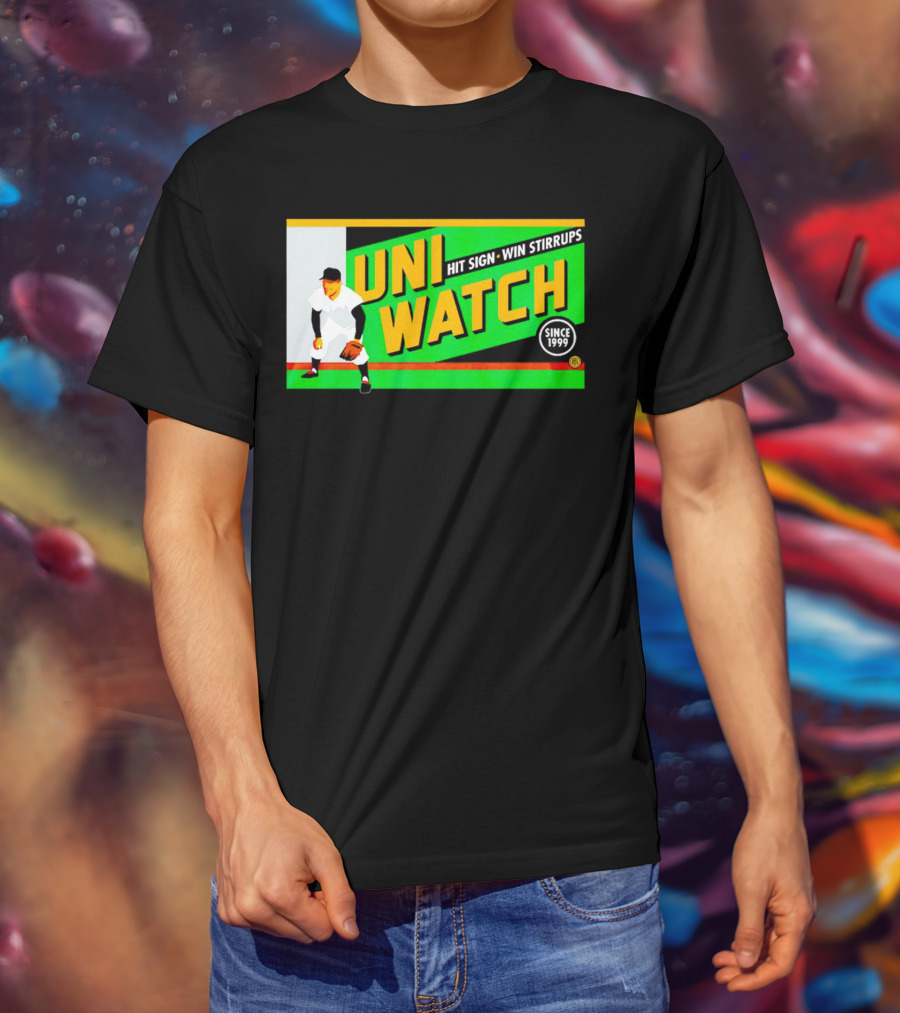UNI WATCH Hit Sign Win Stirrups Since 1999 T-Shirt