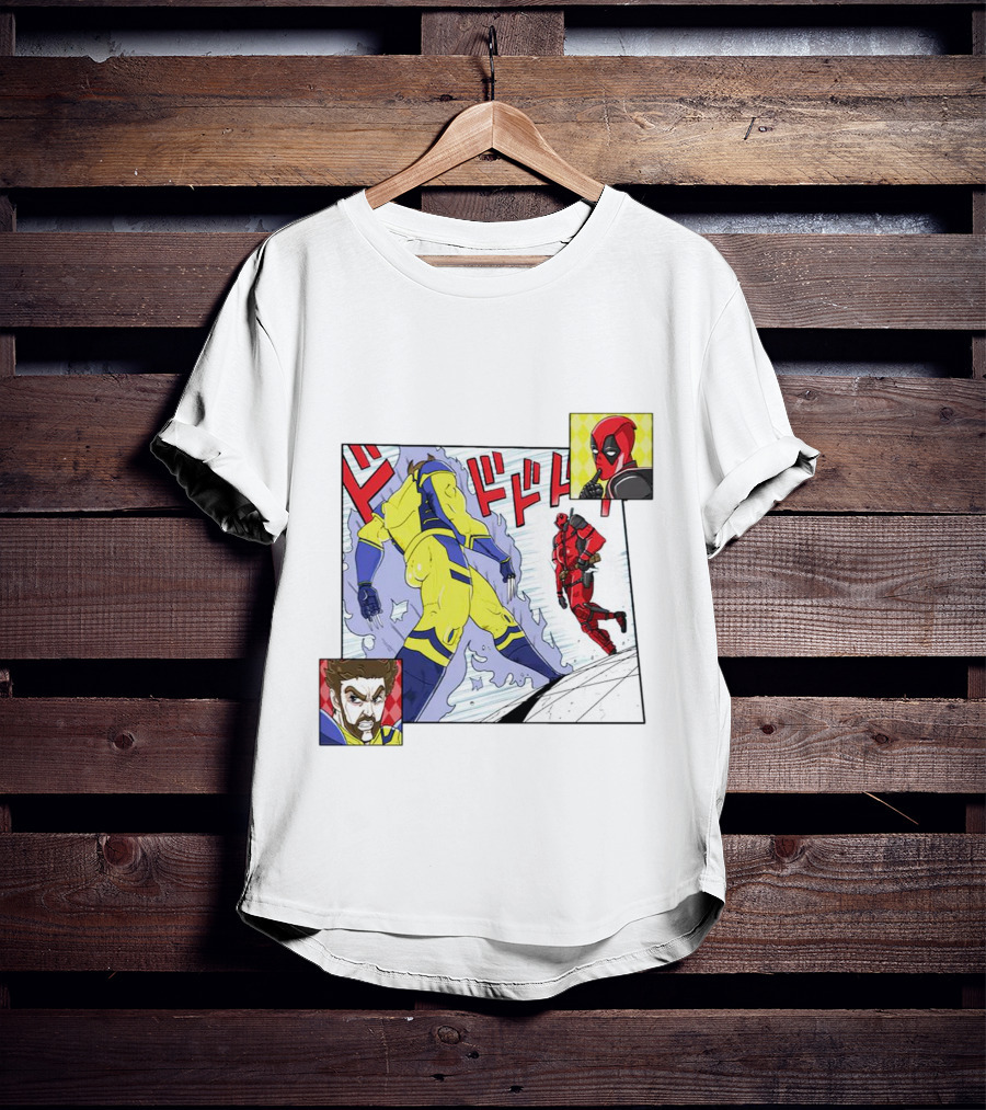 Intimate Enemies Deadpool Confrontation With Wolverine Comic Style Panel T-Shirt